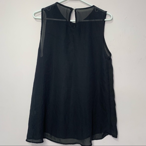 🧡3/$30 Black Sleeveless Collard Sheer Blouse - Picture 2 of 6